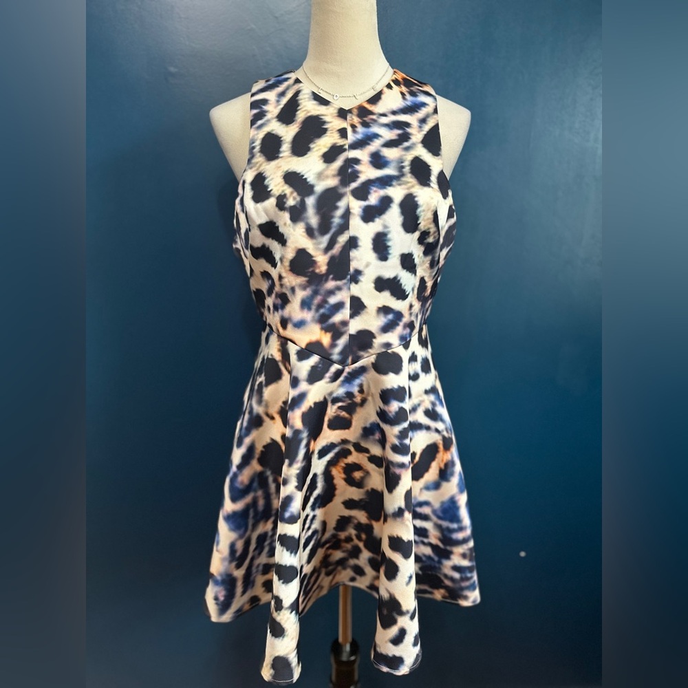 CAMEO No Diggity Animal Print Mini Flirty Sleeveless Skater Dress Size Large